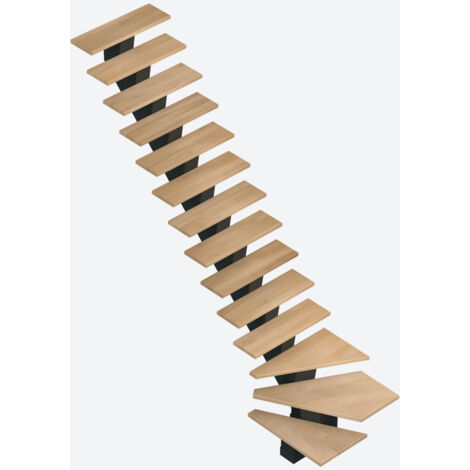 Sogem – Escalier quart tournant gauche GOMERA – marches en hêtre vernis – réglable de 280,2 à 305,2 cm – largeur 88 cm – giron 19,4 cm