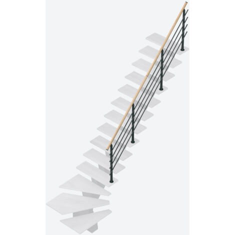Sogem – Rampe pour escalier quart tournant – Aluminium gris anthracite – Main courante en hêtre – Conçue pour escalier moderne GOMERA