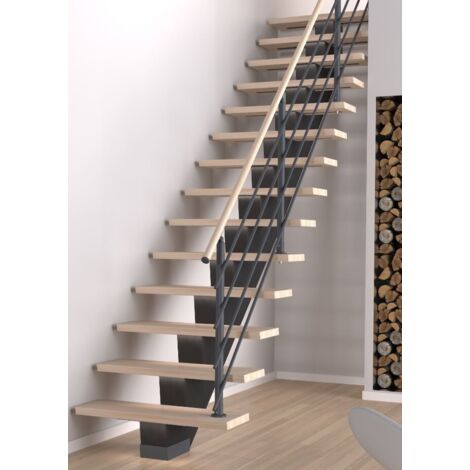 Escalier droit en hêtre 14 marches – Hauteur réglable 280,2 à 305,2 cm – Largeur 85 cm – Finition vernis naturel – Sogem