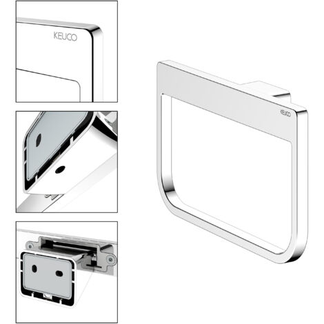 Anneau porte-serviettes KEUCO Rose à coller ou à percer, made in Germany, en métal, chrome poli, largeur 24 cm, kit de collage inclus, pour salle de bains ou WC, fixation murale (1/5)