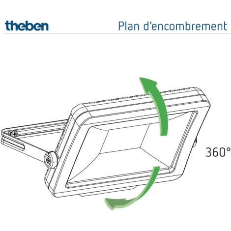 Theben 1020693 theLeda B20L W BK Projecteur à LED de 20 W, rotatif à 360°, 3000 K, blanc chaud