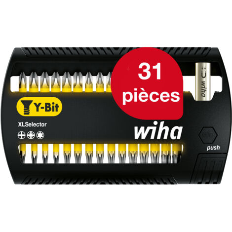 Wiha Jeu d'embouts XLSelector Embout Embout Y 31 pièces I 25 mm I PH, PZ, TORX 1/4" C6,3 I porte embout magnétique I Vissage de vis en forme Y (41832) (1/5)