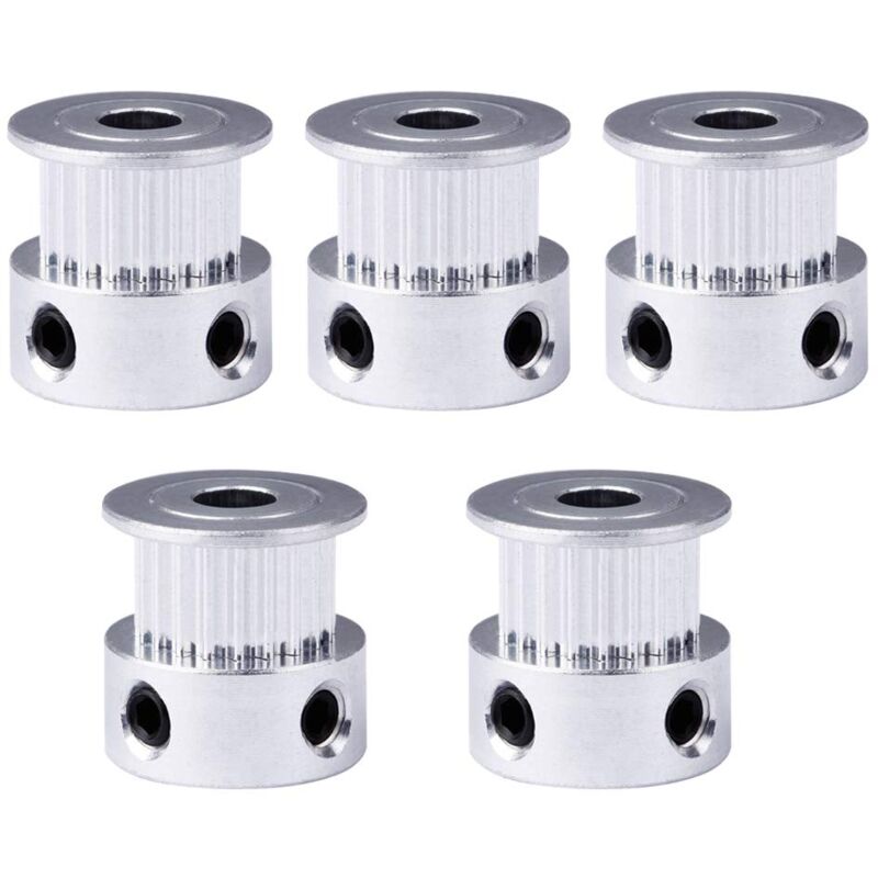 Lot De 20 Poulies GT2 En Aluminium - 10 Poulies Dentées + 10 Galets Lisses - Pour Courroie 6mm (Alésage 5mm) - 7