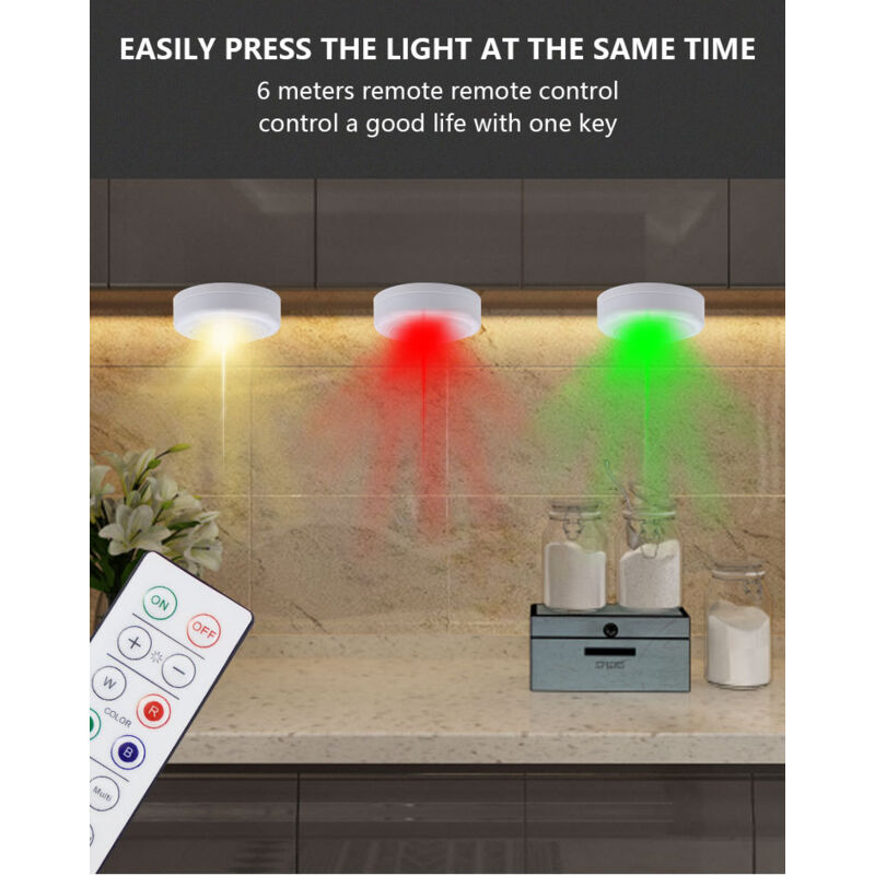 Spot LED Rechargeable Avec Télécommande - Lampe Autocollante Pour Placard, Cuisine Ou Vitrine - Noir, Dimmable