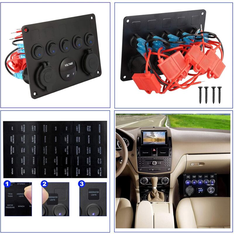 5 Gang Panneau De Commutateur à Bascule 12V 24V IP65 Avec Chargeur Double Usb Voltmetre Pour Voiture Bateau Camion Rv 97436577