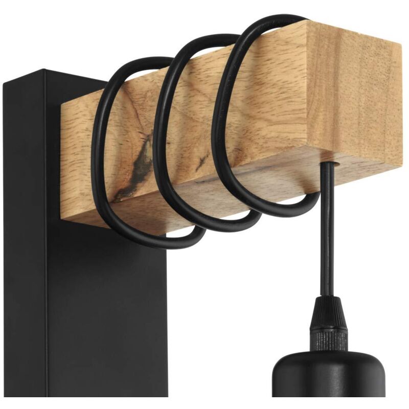 Modern Metal et Bois Applique Murale Lampe Intérieur Modern Lampe E27 Murale Applique Industrielle Nordique Lampe Murale Plafonnier Industrielle Eclairage de Plafond Chambre Applique, (Noir) 4