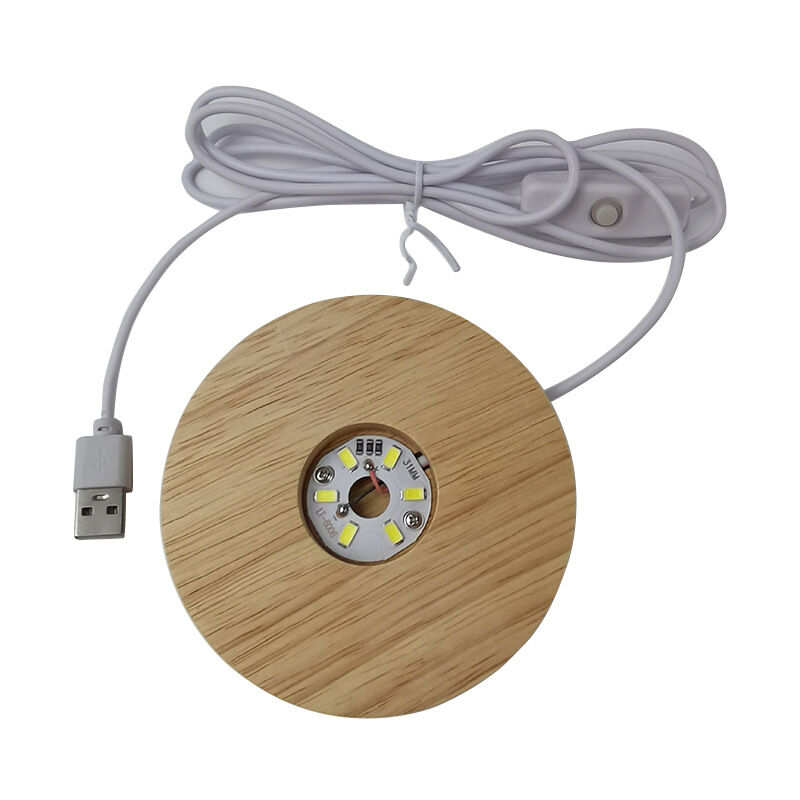 QTMMC Lot De 2 Bases Lumineuses LED Bois – Socle Rond USB Chaleur Pour Boule Cristal 3D, Résine, Verre – 6x6 Cm