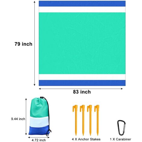 Tapis De Plage / Pique-Nique 200x210 Cm - Anti-Sable Imperméable - 4 Piquets - Pliable Avec Sac - 4-6 Personnes - Jardin, Camping, Plage