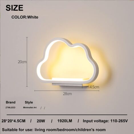 Applique Murale Interieur, Applique Murale LED Design Minimaliste Forme de Nuages, Réchauffement de la lumière,Applique Murale Enfant Chambre(Blanc)