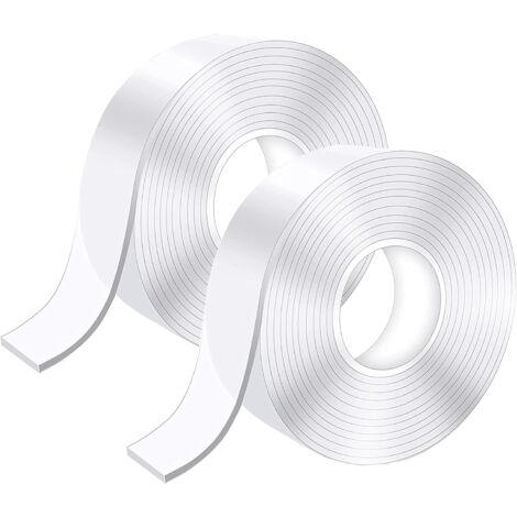 Ruban Adhésif Double Face Euqvunn - Extra Fort, Transparent Et Lavable - 2 Rouleaux