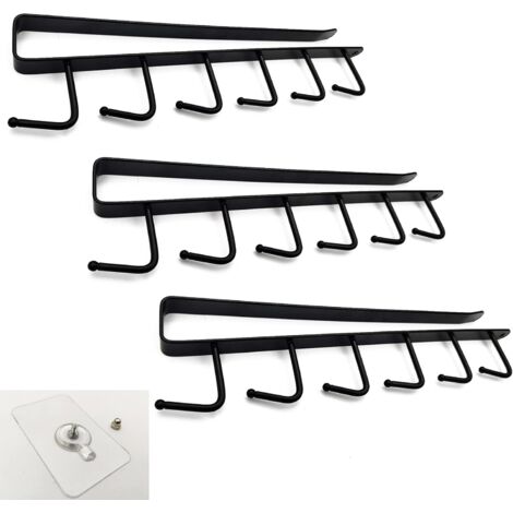 Sequpr Lot de 3 Porte-Tasses sans Perçage Crochets de Rangement pour Tasses, Gobelets, Verres à Vin, Ustensiles de Cuisine avec Vis Autocollantes - Noir Sequpr Lot de 3 Porte-Tasses sans Perçage Crochets de Rangement pour Tasses, Gobelets, Verres à Vin, Ustensiles de Cuisine avec Vis Autocollantes - Noir