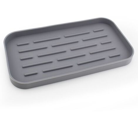 Organiseur D’Évier Silicone 2 Pièces – Tapis Égouttoir + Porte-Éponge & Savon, Antidérapant & Résistant Chaleur
