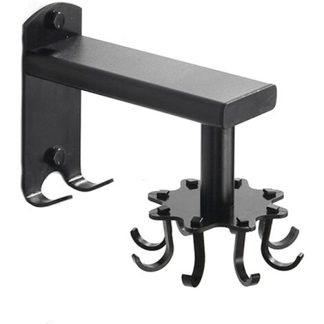 Support Mural Aluminium Noir - 30cm Avec 4 Crochets Amovibles - Pour Cuisine, Salle De Bain, Rangement