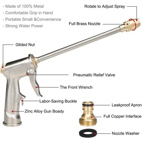 Pistolet D'arrosage Pour Tuyau D'arrosage à Haute Pression Avec Lance En Bronze,pulvérisateur