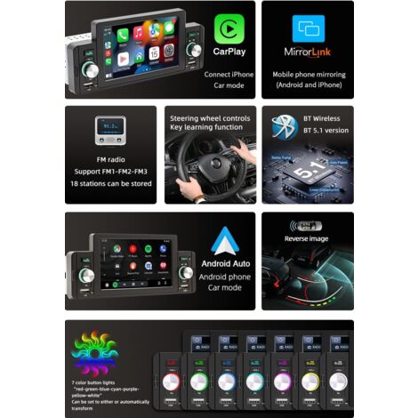 GPS Voiture 5 Pouces Universel - Cartes Europe à Vie, Traffic Live, FM