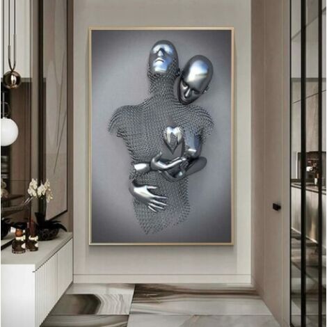 ORIGINAL ABSTRAIT MÉTAL Photo 3D Peintures Murales Moderne Art Déco Noir Bleu Or EUR 422,47 - FR