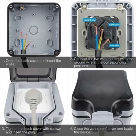 Presa Impermeabile IP66 Con Porte USB, Presa Elettrica Da Esterno Con Coperchio Scatola Di Derivazione A Muro Per Giardino Garage Piscina 96016946