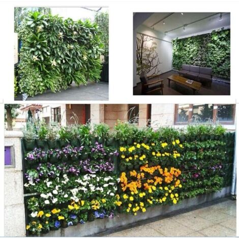 Fioriera Sospesa In Feltro Con 6 Tasche | Vaso Verticale Da Parete Per Giardino E Balcone | Sacchetto Per Piante Traspirante 30x107 Cm | Grigio/Nero