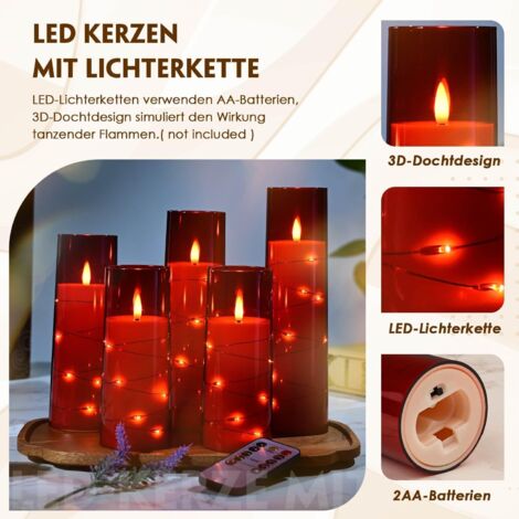 Set 6 Candele LED Cera Con Timer E 2 Telecomandi, 25 Cm, Luci Tremolanti Calde, Sicure Per Matrimoni E Natale - 2