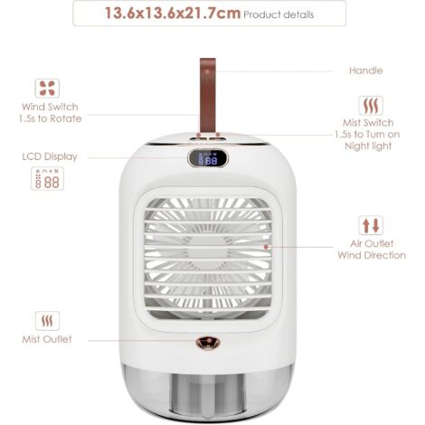 OMISOON Aire Acondicionado Portátil Personal: Enfriador 4 En 1 Con Nebulizador, 700ml, 3 Velocidades Y Luz Nocturna, Ideal Para Tu Escritorio O Dormitorio