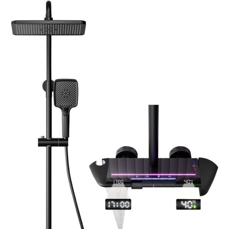 Colonna Doccia Termostatica Con Display Digitale - 4 Funzioni, Soffione 29x20cm - Nero - Foto 8