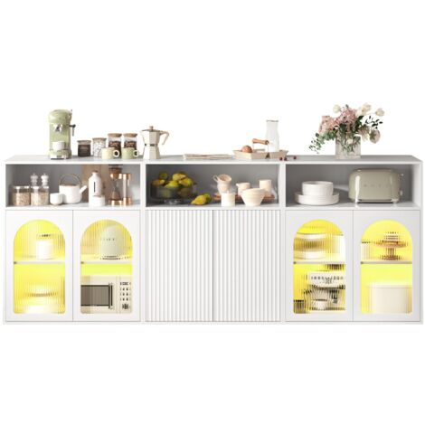Credenza Con LED 160 Cm - Armadietto TV, 4 Cassetti, Luci 16 Colori, Bianco Lucido/Opaco - Foto 8