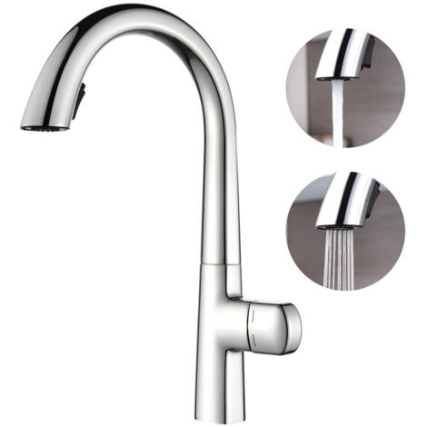 Rubinetto Lavello Cucina,2 funzioni di spruzzo d'acqua rubinetti cucina,Tutto il materiale in rame rubinetto cucina con doccetta estraibile,Ruotabile di 360° rubinetto cucina (Cromatura)