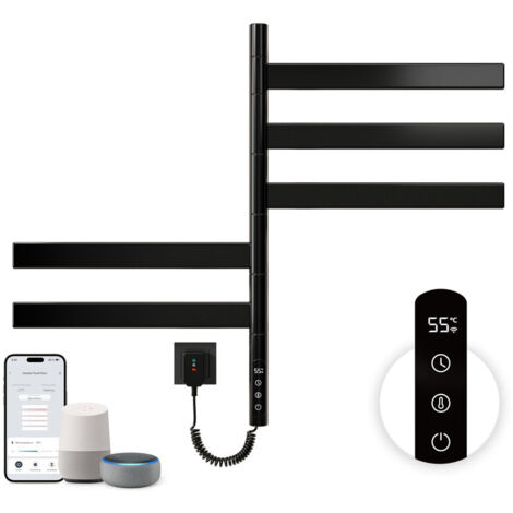 Scaldasalviette elettrico 675 × 450 mm, radiatore da bagno con rotazione di 180°, termostato WiFi intelligente, scaldasalviette elettrico per bagno, funziona con Alexa e Google Home e app, nero (1/5)