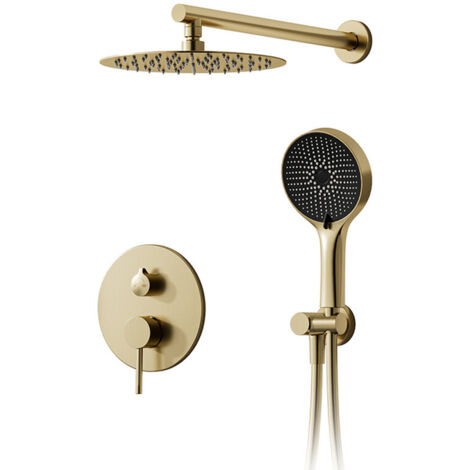 Duschsystem,Duschsystem Mit 30 x 30 cm Regendusche,Unterputz Duscharmatur Set Gebürstetes Gold,360° Verstellbarer Regendusche Duschkopf,Komplettset Mit Handbrause,Anti Kalk Düsen Duschkopf