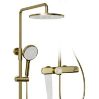 Duschsystem,Gebürstetes Gold Duschsystem mit thermostat,Duschsäuleset 3in1 mit 260x260mm großer Regendusche,Regendusche Duschsystem mit Duschkopf,Regendusche mit Armatur,Duschgarnitur mit regendusche