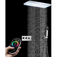 Duschsystem,400x200mm 64-farbiger LED-Musik-Duschkopf,Ganzkörper Duschsystem,Decken-Regenbrauseset,2-Funktions-Hauptkörper mit Warm- und Kaltwasser,Mit Handbrause,Schwenkhalterung (Chrom)