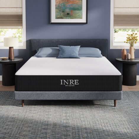 Matelas 180x200 cm INRE, 30 cm - Mémoire de Forme, Réversible, 7 Zones Ergonomiques, Tissu Écologique et Respirant, Confort Optimal