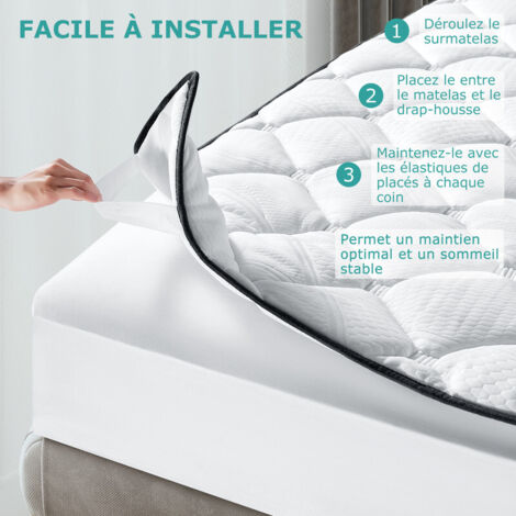 Surmatelas 200x200 Cm - Protège Matelas Microfibre - Aération Optimisée Et Sangles De Maintien