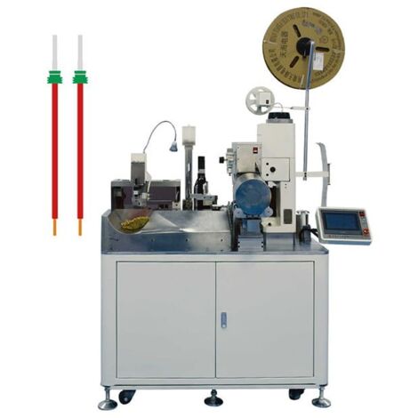 Machine de découpe, dénudage, sertissage plus insert en caoutchouc d'un côté et dénudage et scellement de l'autre côté (1/2)