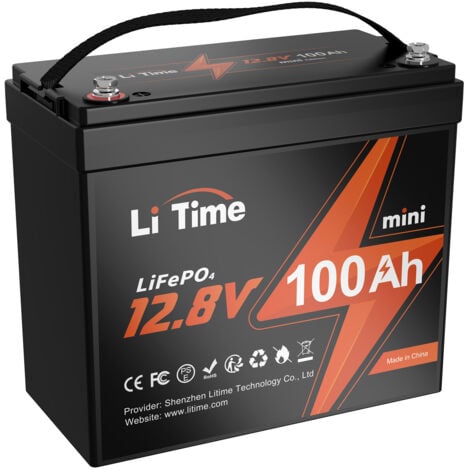 LiTime Batterie lithium LiFePO4 12V 100Ah mini ,BMS 100A amélioré, Durée de Vie de 10 Ans, jusqu'à 15 000 Cycles, Batterie LiFePO4 jusqu'à 1280Wh d'énergie Batterie -Paquet de 1 Pièce