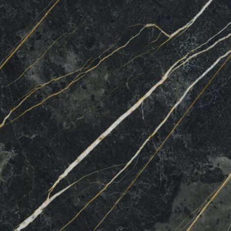 Baldocer – Carrelage marbré noir forest 60x60 cm – Finition polie – Motifs veines blanches et jaunes – Pour décoration intérieure