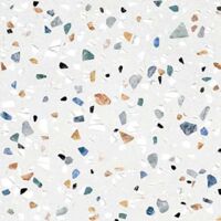 Carrelage aspect terrazzo 20x20 cm – Blanc mix avec chips marbre gris, bleu, orange et noir – Lot de 25 carreaux pour 1 m²