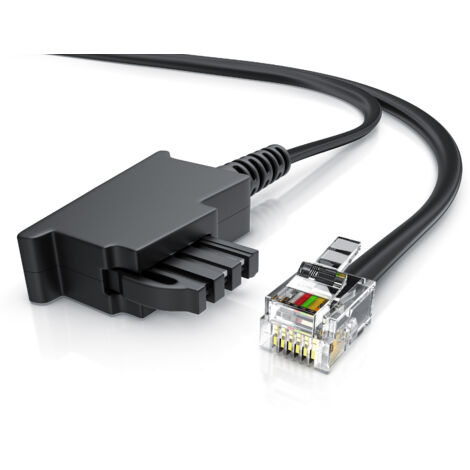 CSL - 2m Telefonkabel TAE-F Stecker auf RJ11 Stecker  Int. Norm 6P4C / 4-polig belegt  Flachkabel - TAE-F - schwarz