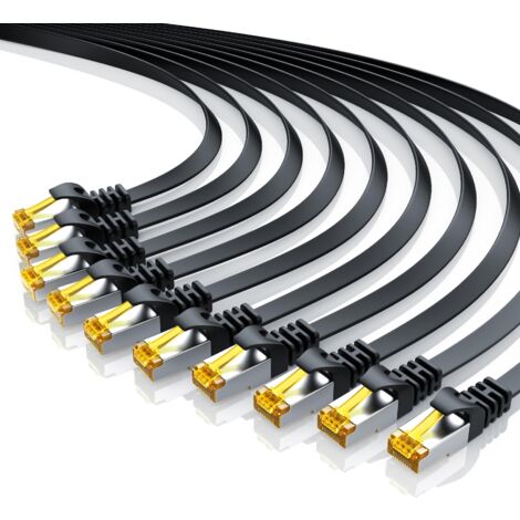 Primewire 10x LAN-Kabel CAT.7, RJ-45 (Ethernet), CAT 7 Flachband U/FTP Gigabit Netzwerkkabel 10 Gbit/s Patchkabel - 0,25m