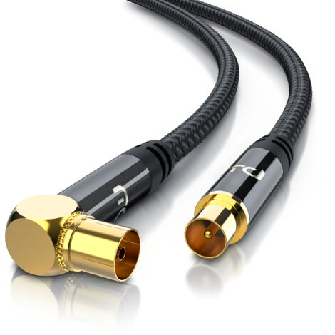 Primewire Antennenkabel gewinkelt mit Braiding - Koaxialkabel - Koax Kupplung 90° Winkel zu Stecker gerade - HDTV 75 Ohm - 10 m