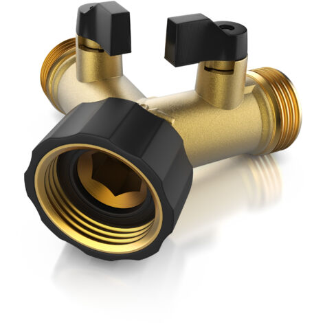 Brandson Wasserventil 2 Wege - Y-Verteiler für 3/4 Zoll Wasserhahn - Garten Wasserverteiler - Verteileranschluss für Wasserschlauch - 2 Drehschalter (1/4)