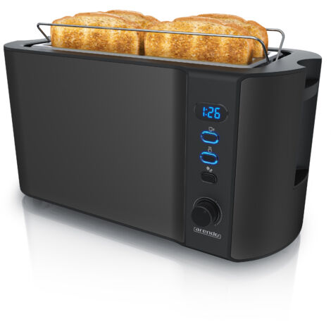 Arendo Langschlitz 4 Scheiben Toaster Frukost, mit Display, Defrost Funktion, Wärmeisolierendes Doppelwandgehäuse, Schwarz