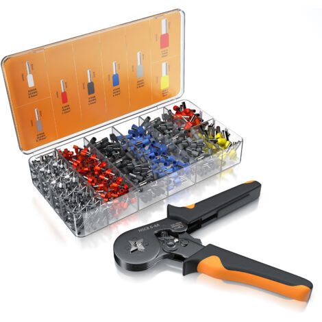 Brandson Crimpzange inkl. 1200 Aderendhülsen- Set - Profi Isolierhülsen Sortiment - Aderendhülsenzange - 0,25 mm2-10mm2