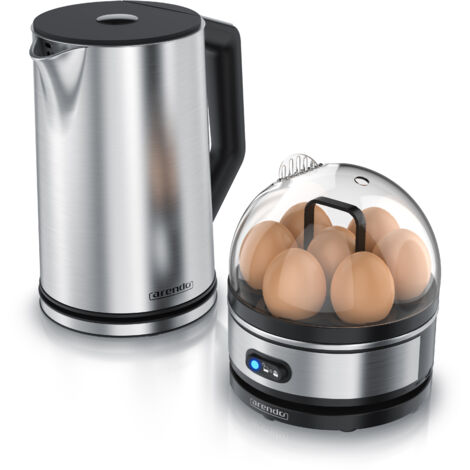 Arendo 2-teiliges Frühstücksset, 7er Eierkocher SEVENCOOK, Edelstahl Wasserkocher 1,5L, Silber (1/5)