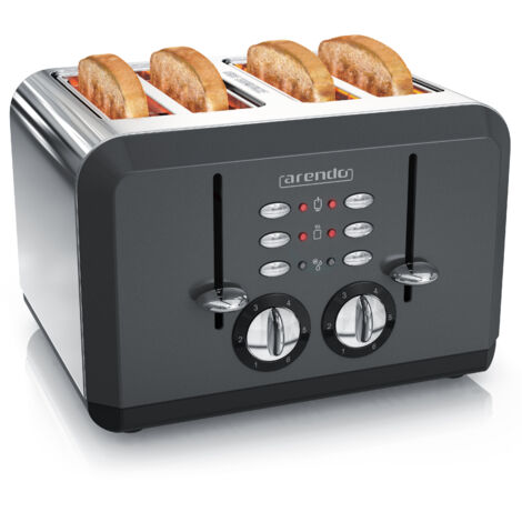 Arendo Toaster für 4 Scheiben, 1630 W, Automatik, Edelstahl, Wärmeisolierendes Doppelwandgehäuse, grau