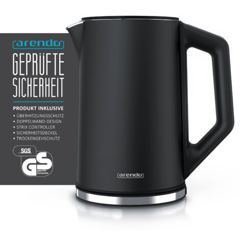 Arendo Wasserkocher 1,5 L, 2200 W, Edelstahl & Glas Mit Teesieb Teekocher Temperaturwahl 40 C 100 C