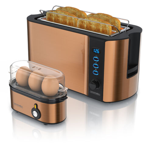 Arendo Frühstücks-Set 2-teilig, 4 Scheiben Langschlitz-Toaster 1500W, 3er Eierkocher, Kupfer (1/5)