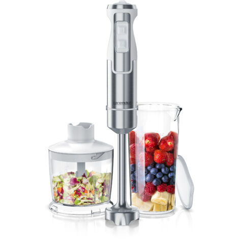 Arendo Edelstahl Stabmixer Set - vierflügeliges Messer - Pürierstab - Variabler Geschwindigkeitsregler + Turbotaste