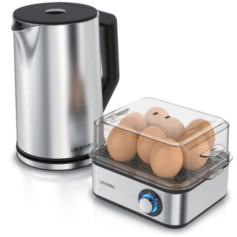 Arendo Frühstücks-Set, 8er Eierkocher EIGHTCOOK, Wasserkocher mit Temperatureinstellung, Silber (1/5)
