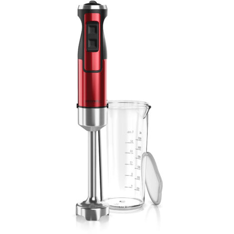 Arendo - Stabmixer, 1000 W, Edelstahl Pürierstab in rot, Handmixer mit Becher, stufenlose Regelung